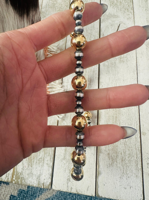 Navajo Sterling Silver & Gold Beaded Necklace