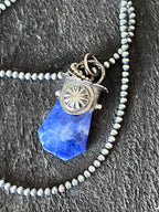 Sterling Silver Gem Collector 30” + 2” Beaded Necklace w/ Sodalite & Dandelion Pendant