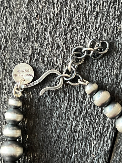 Navajo Sterling Silver Single Strand Beaded Statement Necklace by Rose Martin, 18” + 2”