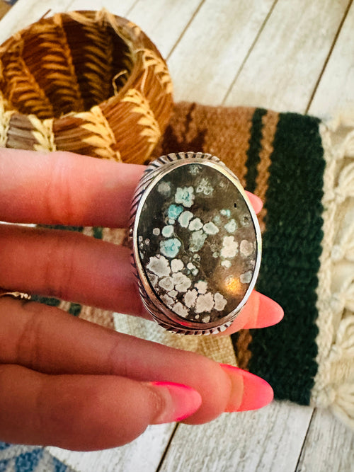Old Pawn Navajo Sterling Silver & Kingman Web Turquoise Men’s Ring Size 7.5