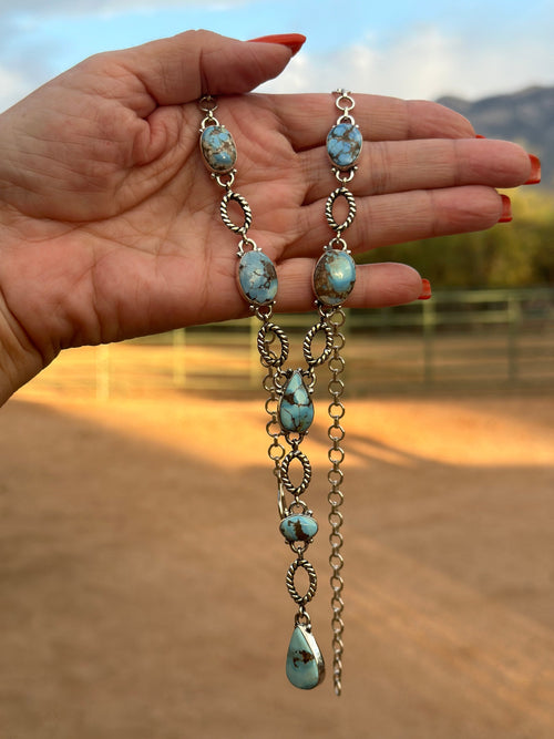 Beautiful Handmade Sterling Silver & Golden Hills Turquoise Drop Necklace