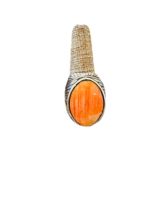 Old Pawn Navajo Sterling Silver & Orange Spiny Men’s Ring Size 12