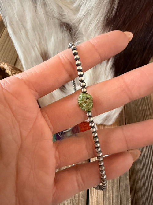 Handcrafted Turquoise & 3mm Sterling Silver Pearl Beaded Necklace