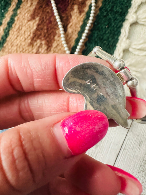 Vintage Old Pawn Navajo Sterling Silver & Lapis Fetish Bear Inlay Necklace
