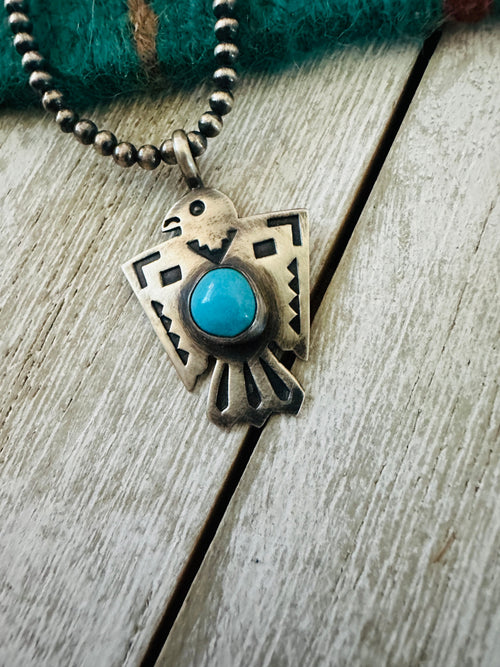 Navajo Turquoise & Sterling Silver Pearl Beaded Thunderbird Necklace
