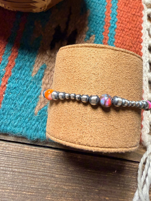 Handcrafted Pink Dream Mojave & Sterling Silver Pearl Beaded Bracelet
