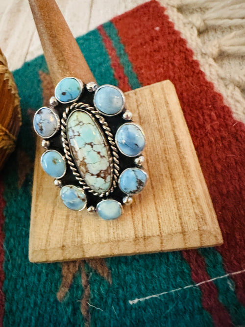 Navajo Sterling Silver & Golden Hills Turquoise Cluster Adjustable Ring