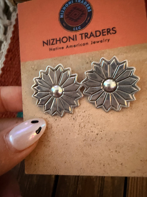 Old Pawn Handcrafted Sterling Silver Flower Post Earrings