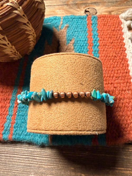 Handcrafted Turquoise & 4mm Copper Beaded Bracelet 7.5”