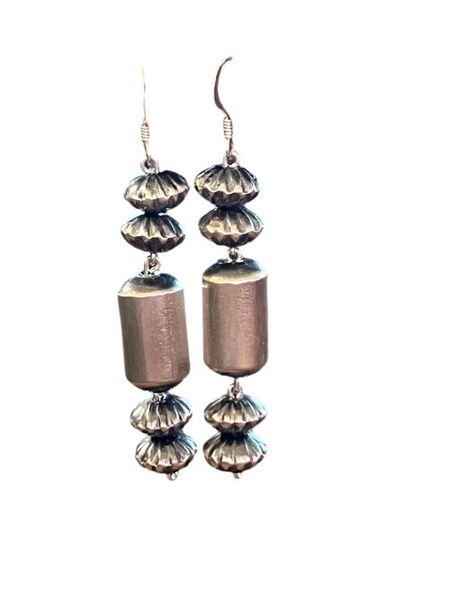 Navajo Sterling Handmade Linked Bead Drop Earrings by Crystal Haley