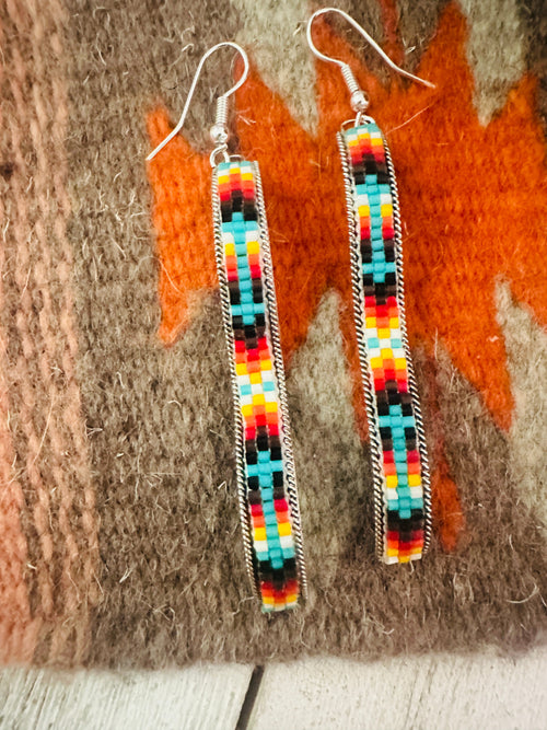 Navajo Handmade Multicolor Beaded Dangle Earrings