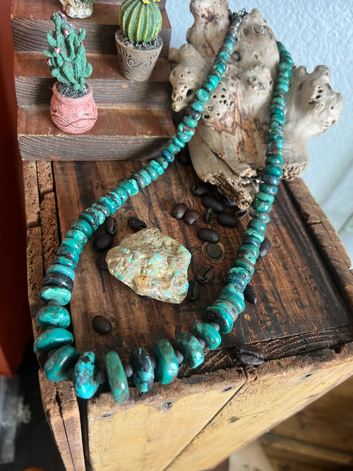 Kirby Smith Hand Strung Hubei Turquoise Heishi and Sterling Beaded Necklace