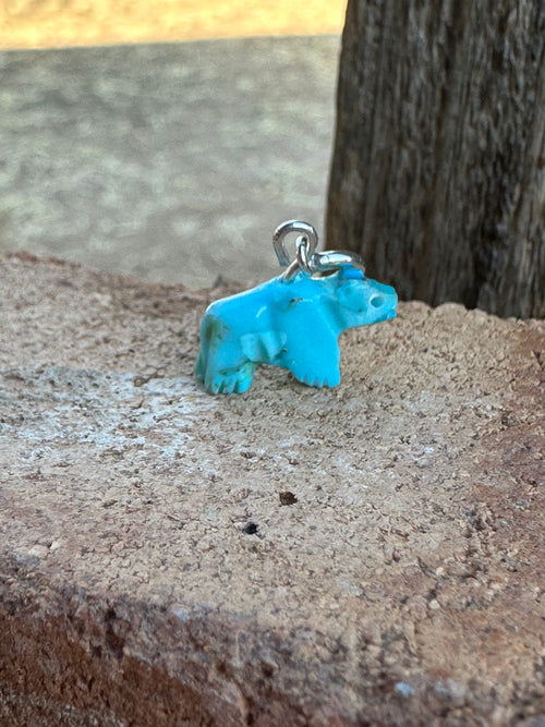 Zuni Hand Carved Turquoise Bear Charm