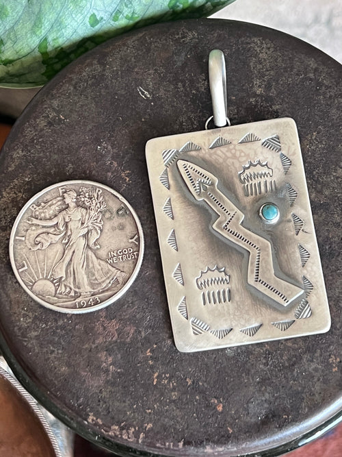 Hand Stamped Sterling Silver Fred Harvey Era Inspired Single Lightning Arrow Tag Pendant by Kimari Somers