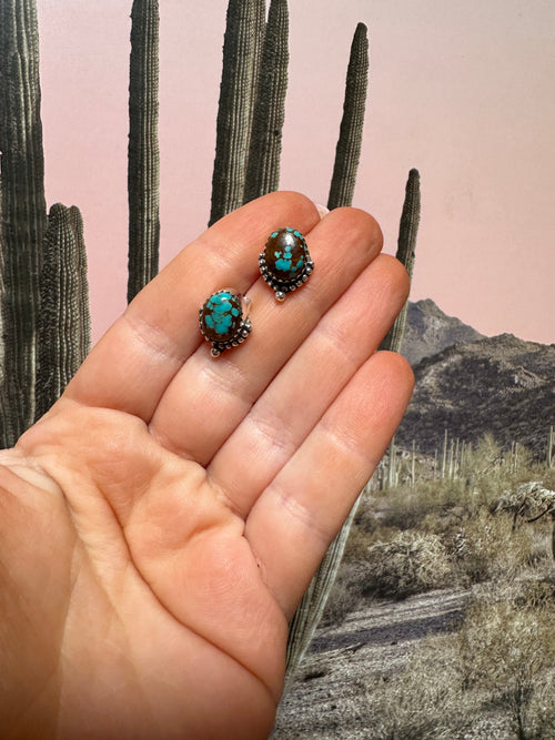 Handmade Number 8 Turquoise & Sterling Silver Stud Earrings STYLE 2