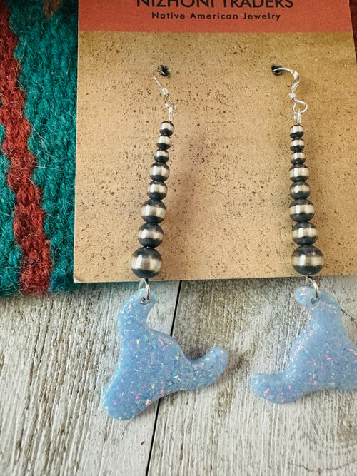 Summer Lovin’ Navajo Sterling Silver Pearl Beaded Opal Bull Head Dangle Earrings