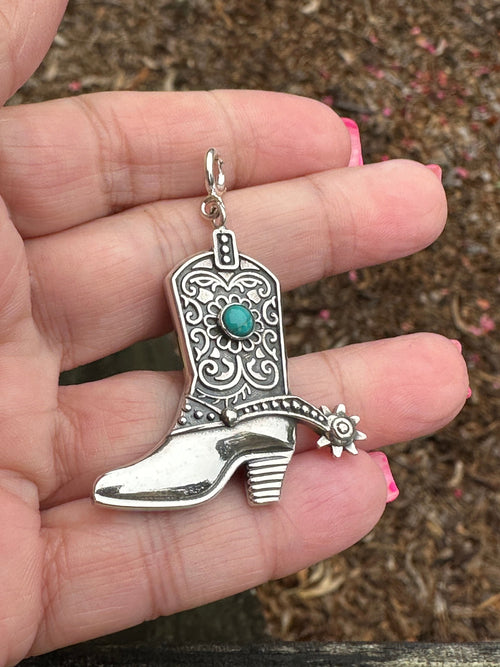 Sterling Silver and Turquoise Cowboy Boot Charm