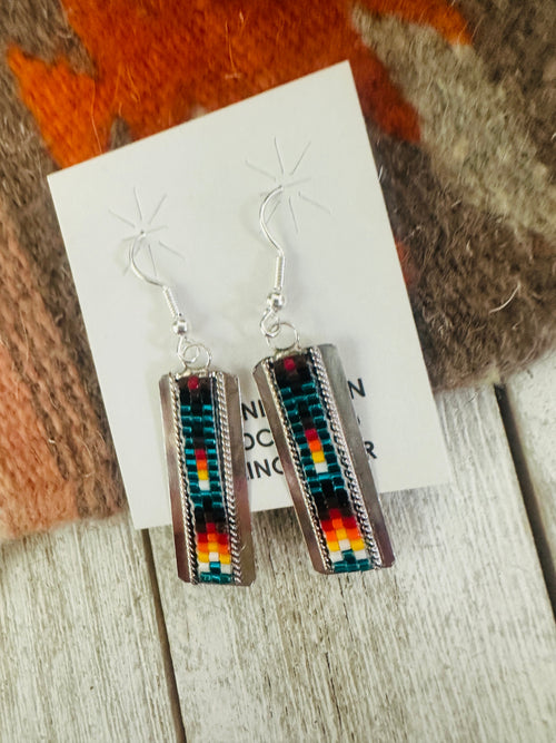 Navajo Handmade Multicolor Beaded Dangle Earrings