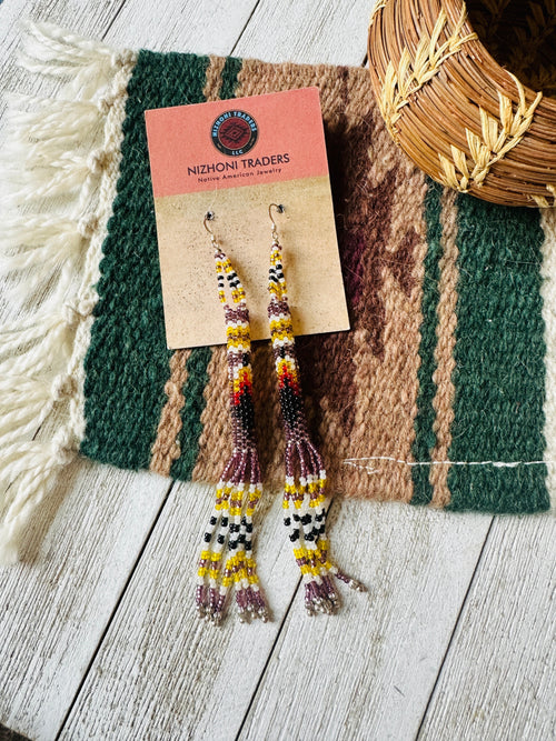 Navajo Handmade Multicolor Beaded Dangle Earrings