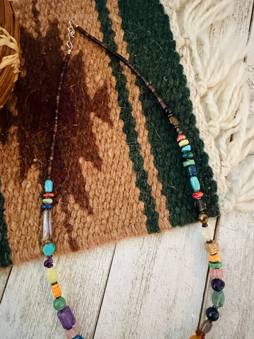 Navajo Multi Stone & Sterling Silver Beaded 18” Necklace