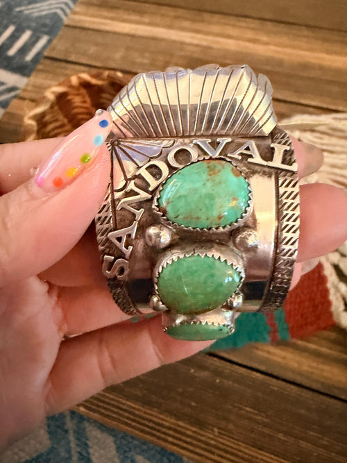 Handcrafted Old Pawn Turquoise & Sterling Silver Watch Cuff
