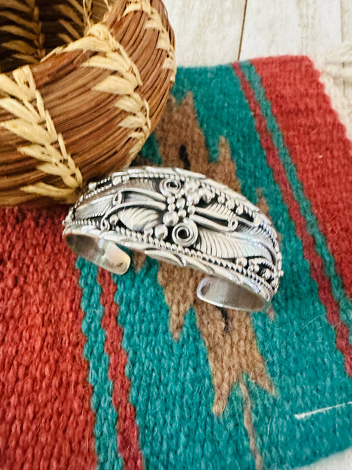 Handcrafted Old Pawn Sterling Silver Cuff Bracelet