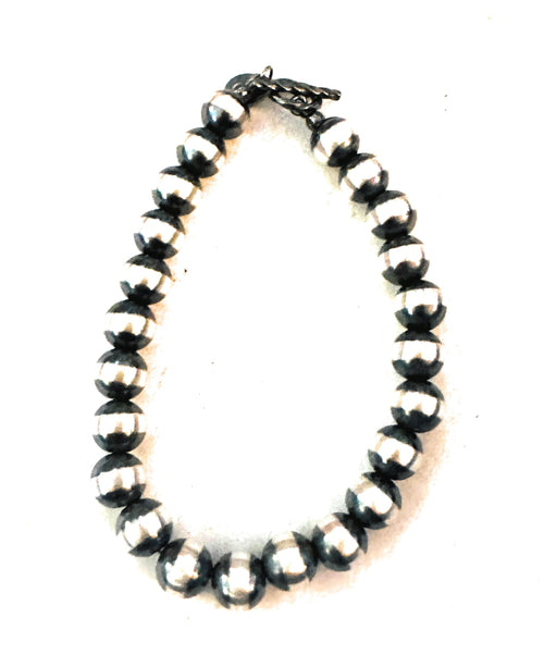 Navajo 6mm Sterling Silver Pearl Beaded Bracelet 7.5”
