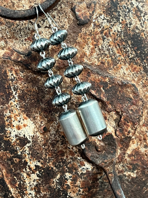 Navajo Handmade Sterling Linked Bead Earrings by Crystal Haley