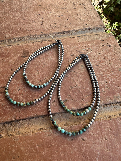 Navajo Turquoise & Sterling Silver Beaded Double Hoop Dangle Earrings LESLIE’S FAVORITE