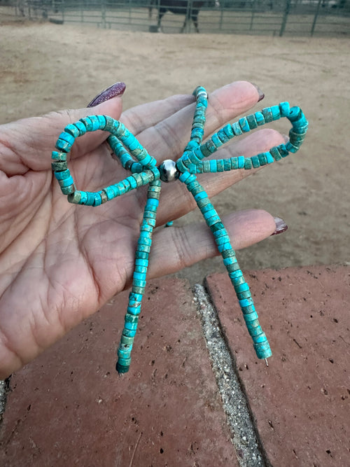 Navajo Made Sterling Silver & Turquoise  Pearl Beaded Bow Tie  Necklace 18 inches