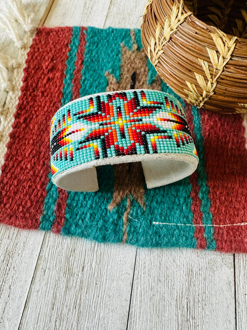 Navajo Made Beaded Leather Bracelet