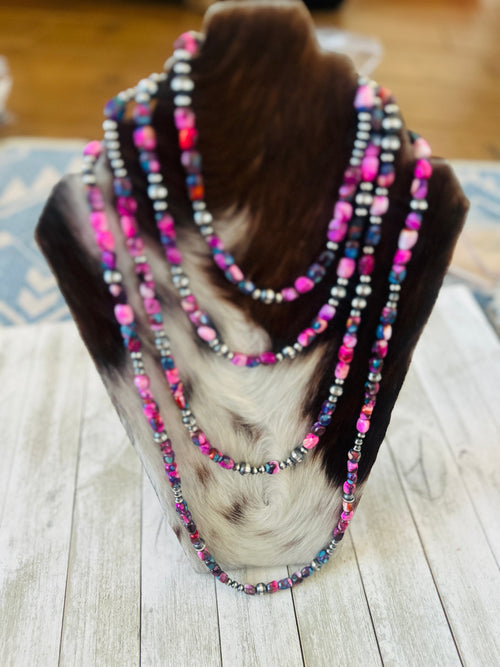 Navajo Sterling Silver & Pink Dream Mojave Beaded Necklace