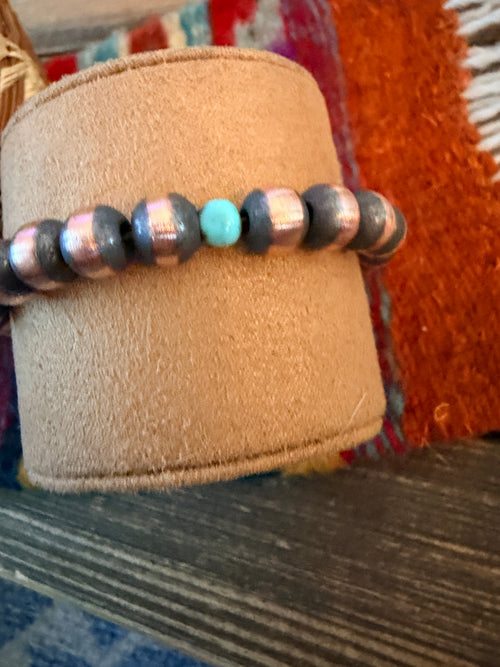 Handcrafted Turquoise & 8mm Copper Beaded Bracelet