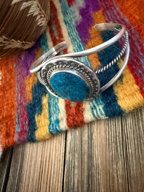 Handcrafted Old Pawn Sterling Silver & Turquoise Cuff Bracelet