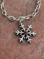 Handmade Sterling Silver and Coral CHRISTMAS SPIKY SNOWFLAKE Charm