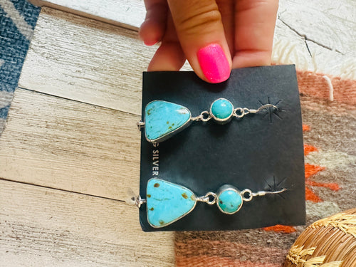 Navajo Turquoise And Sterling Silver Dangle Earrings