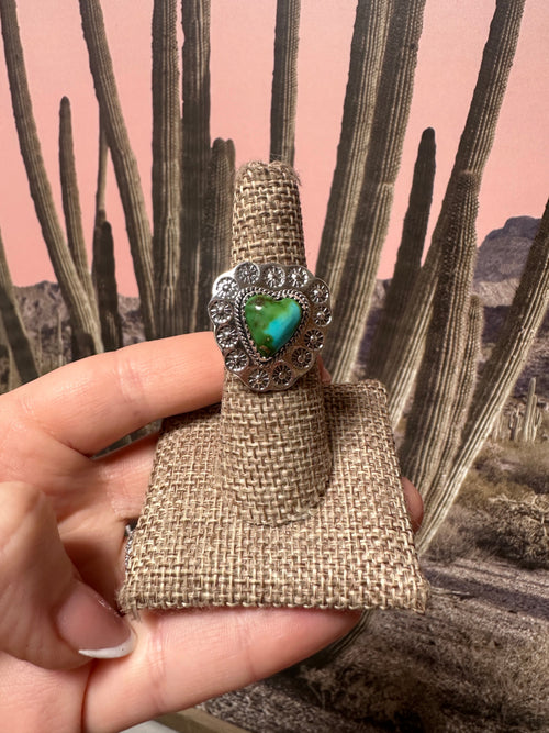 Beautiful Handmade Sonoran Mountain And Sterling Silver Adjustable HEART Ring