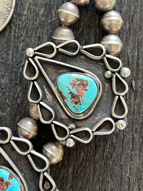 Vintage Navajo Sterling Silver and Turquoise Station Necklace