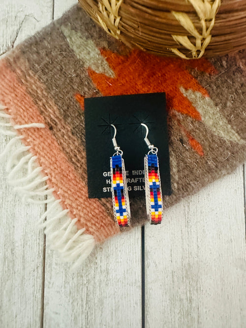 Navajo Handmade Multicolor Beaded Teardrop Dangle Earrings