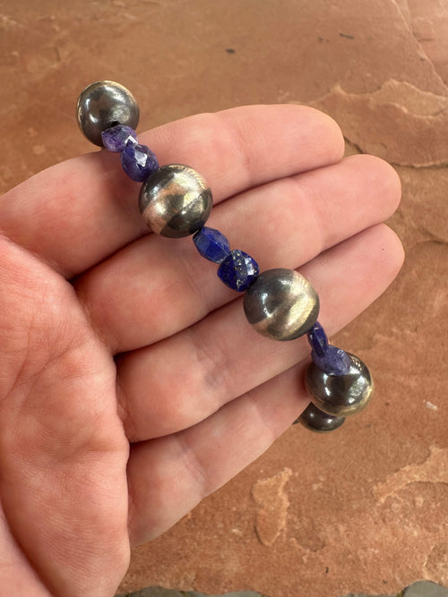 Handmade Sterling Silver & Lapis Beaded Necklace