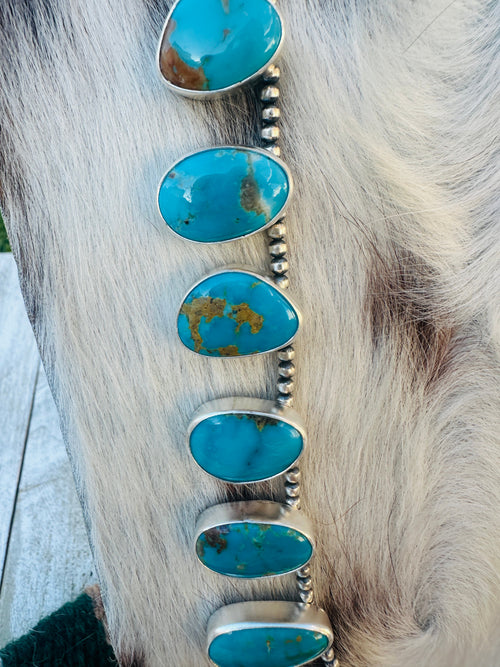 Handcrafted Turquoise & Sterling Silver Beaded Necklace and Earring Set