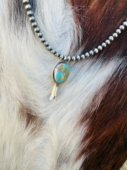 Handcrafted Turquoise & Sterling Silver Beaded Blossom Necklace