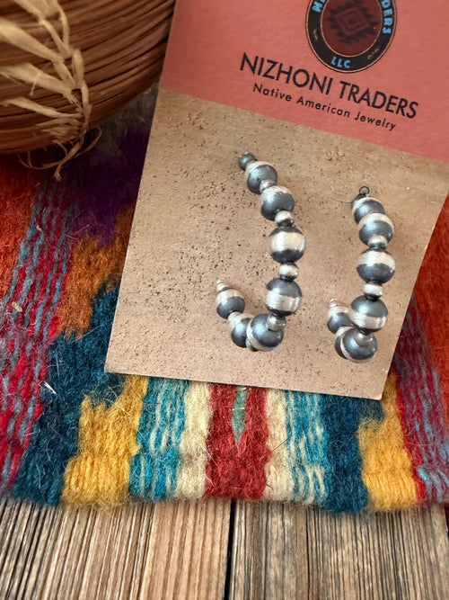 Handcrafted Sterling Silver Pearl Beaded Hoop Earrings
