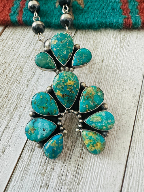 Navajo Sterling Silver & Sonoran Gold Turquoise Beaded Naja Necklace Signed