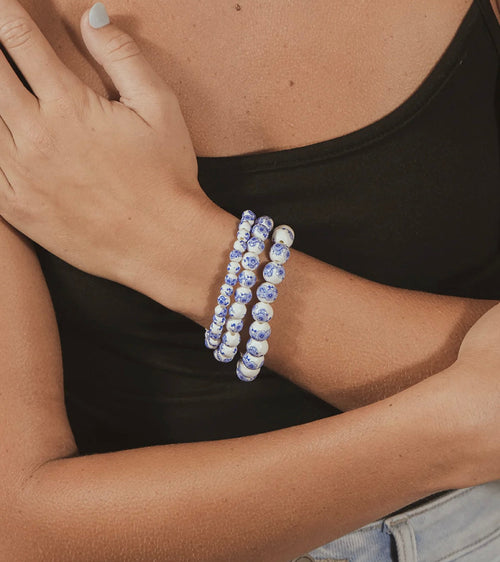 Blue Willow Stretch Bracelet Set Of 3