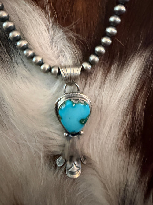 Handcrafted Turquoise & Sterling Silver Beaded Blossom Necklace