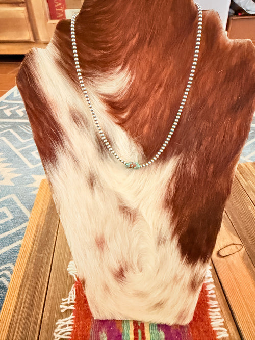 Handcrafted Turquoise & 3mm Sterling Silver Pearl Beaded Necklace