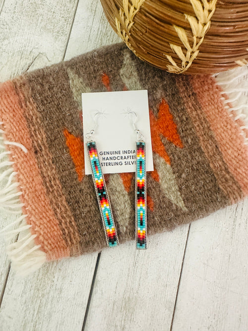 Navajo Handmade Multicolor Beaded Dangle Earrings