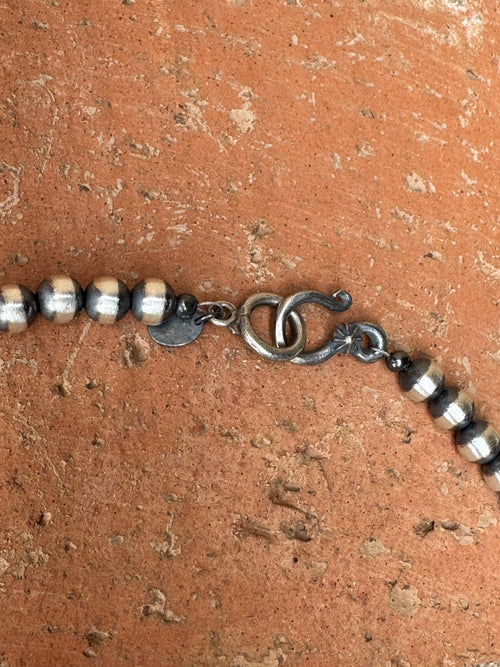 Handcrafted  Sterling Silver Pearl & Queen Pink Conch Beaded Necklace 6mm