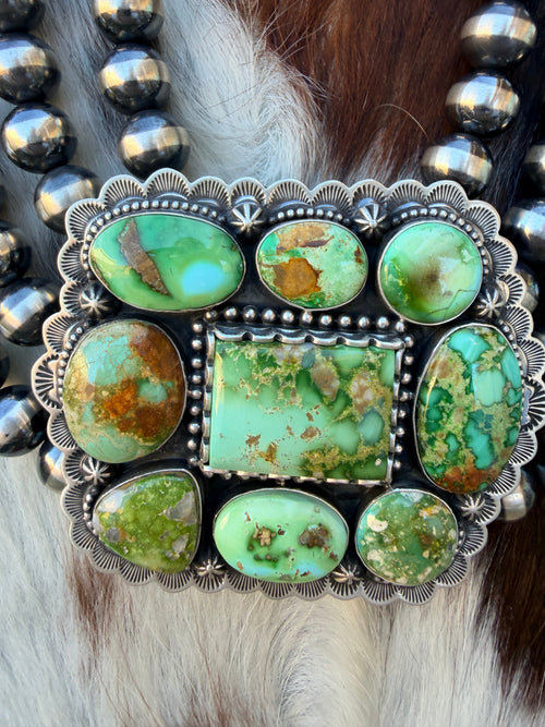 Handcrafted Beaded Sterling Silver & Sonoran Mountain Turquoise Cluster Necklace by Charles Johnson
